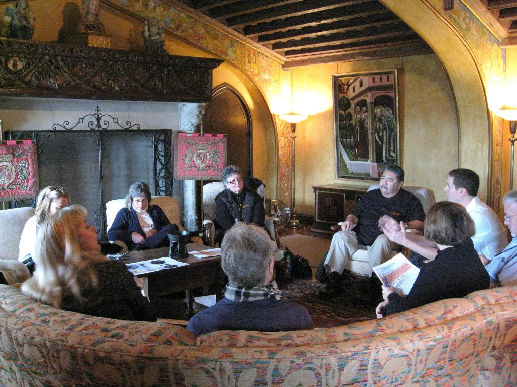 The Foundation at Hearst Castle: The Board listens intently as the conservator explains how he unraveled the mystery of a 7th-century BCE Etruscan chalice. 