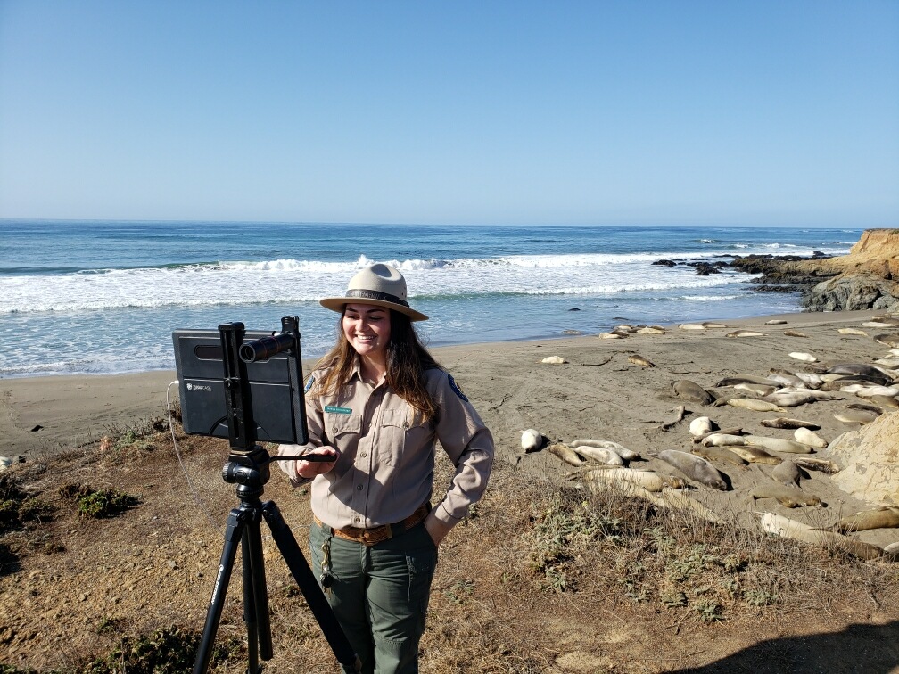 An interpreter with California State Parks San Luis Obispo Coast District engages with students via Zoom.