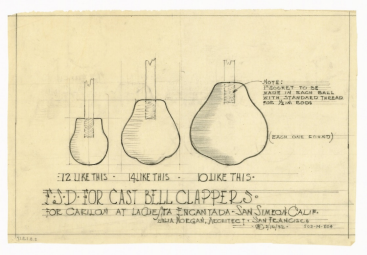 Hearst Castle - Sketch of the clappers inside the bells, Julia Morgan Office, 1932.